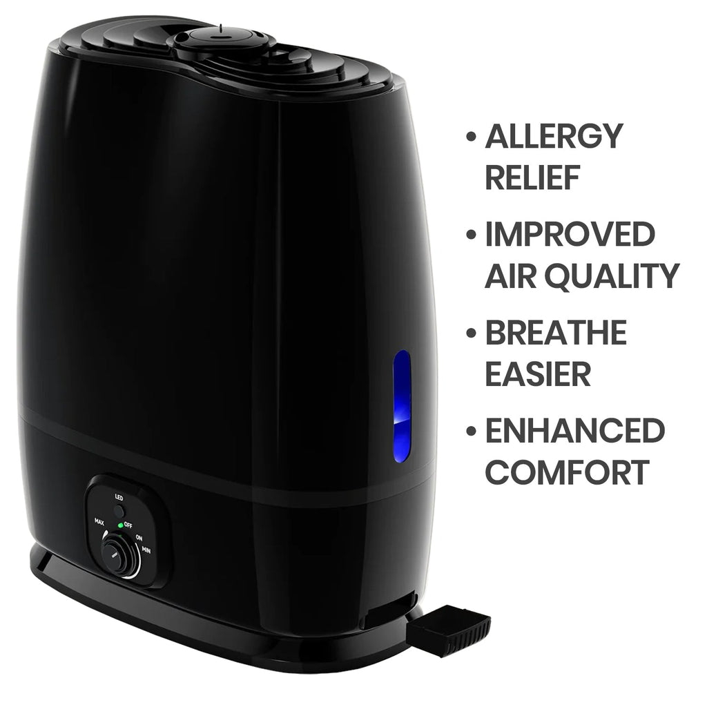 Everlasting Comfort Ultrasonic Cool Mist Humidifier (6L) with Essential Oil Tray (Black)