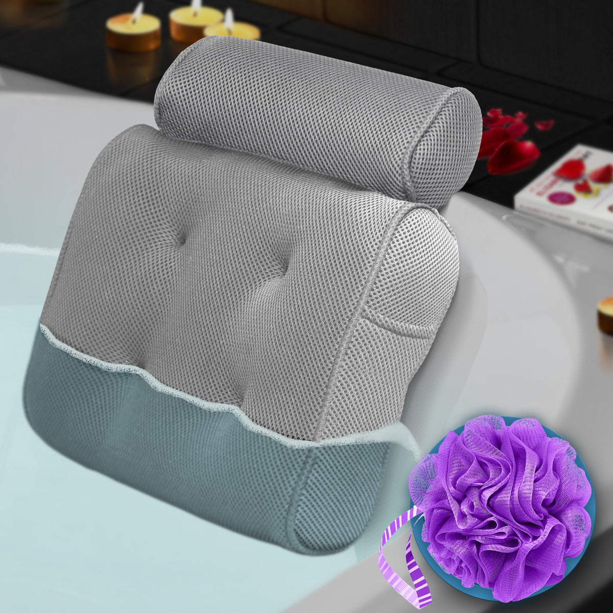 Bath Pillow Bathtub Pillow Luxury Bath Pillows for Tub Neck and Back Support,  Ergonomic Tub Pillow for Bath