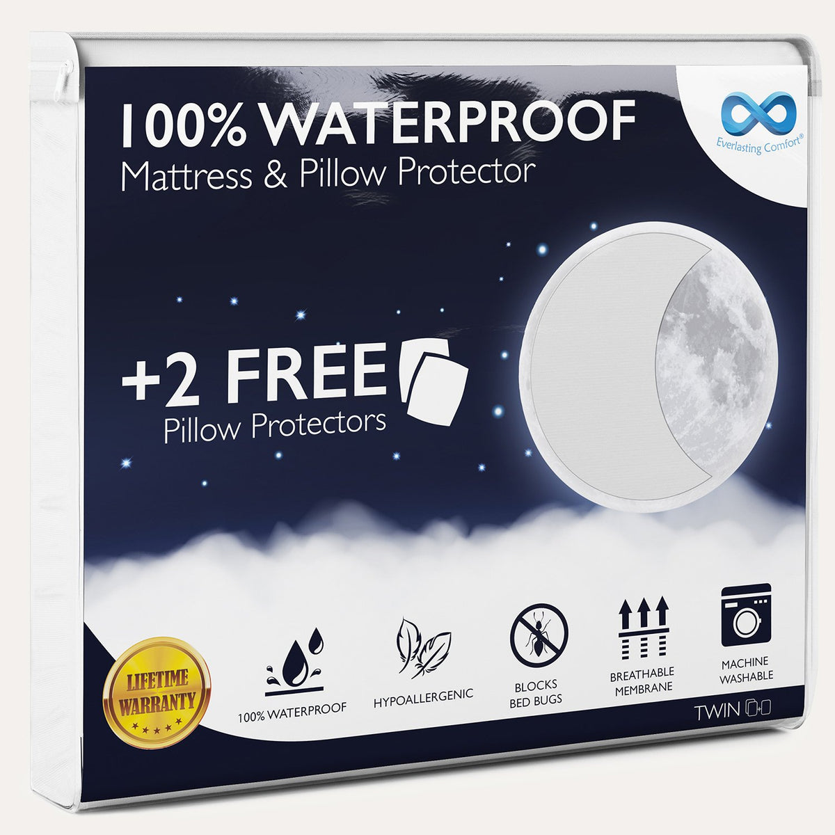 Everlasting Comfort 100% Waterproof Mattress Protector (Twin) and 1 Free Pillow Protector